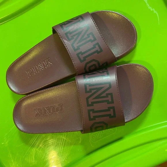 NWOT~PINK Logo Strap Slide Sandals - Picture 2 of 4